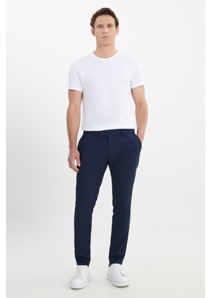 Erkek Lacivert Slim Fit İtalyan Kesim Yan Cepli Esnek Casual Pantolon fırsatları