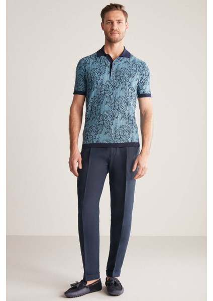 Etnik Desenli Lacivert-Mavi Giza Pamuk Triko Polo fiyatları