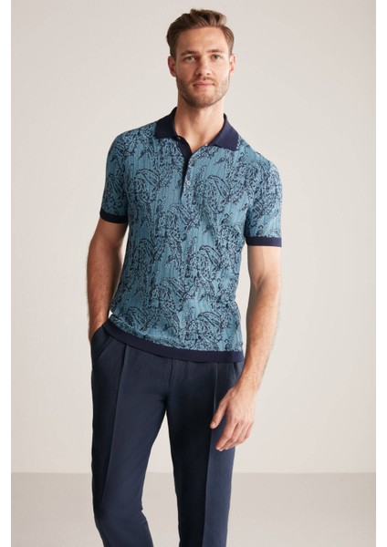 Etnik Desenli Lacivert-Mavi Giza Pamuk Triko Polo fırsatları