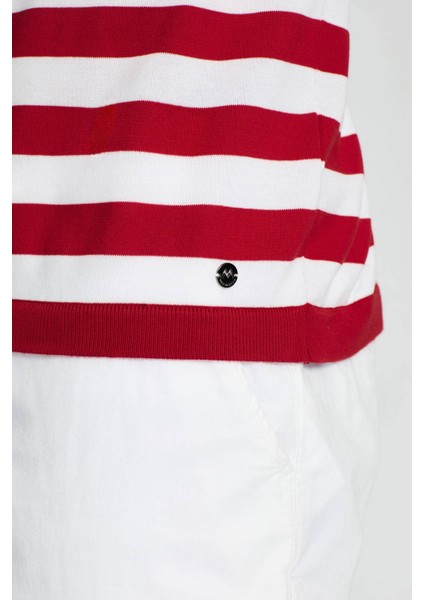 Fermuar Detaylı Kırmızı Beyaz Çizgili Merserize Pamuk Triko Polo fırsatları