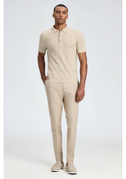 Zigzag Desen Merserize Pamuk Krem Rengi Triko Polo fiyatları