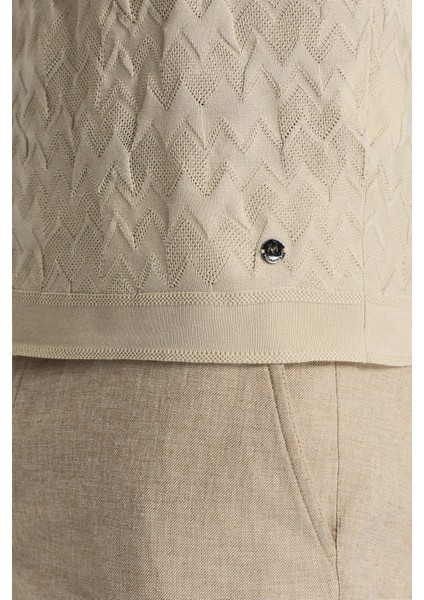 Zigzag Desen Merserize Pamuk Krem Rengi Triko Polo fırsatları