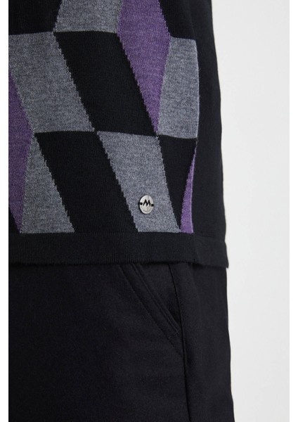 Desenli Merino Yün Siyah Triko Gömlek indirimleri