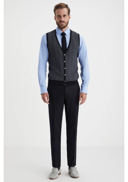 Herringbone Desen Siyah Extrafine Merino Triko Yelek fiyatları