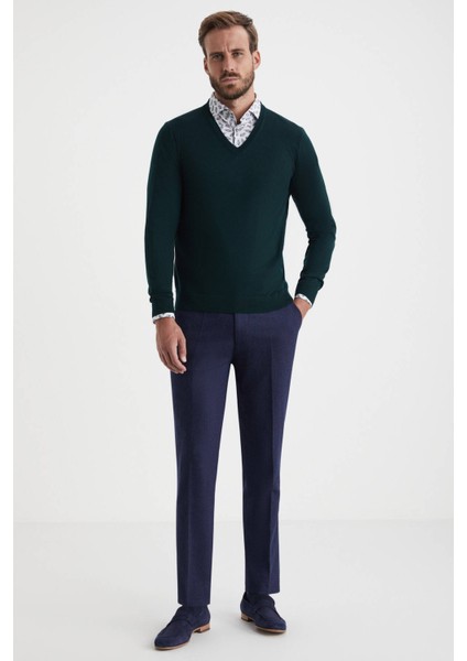 V Yaka Zümrüt Yeşili Merino Yün Triko fiyatları