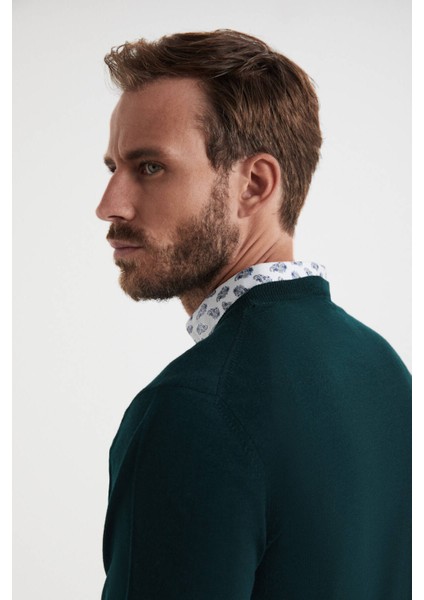 V Yaka Zümrüt Yeşili Merino Yün Triko modelleri