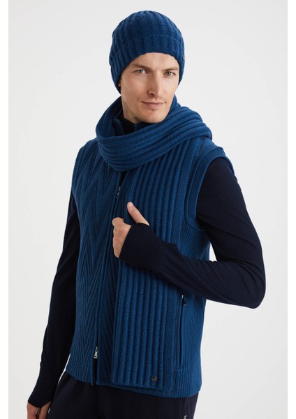 Örgü Desenli Merino Yün Mavi Atkı fiyatları