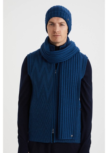 Örgü Desenli Merino Yün Mavi Atkı modelleri