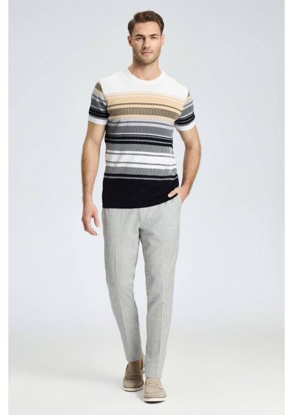 Siyah-Açık Gri Desen Bisiklet Yaka Saf Pamuk Triko T-Shirt fiyatları