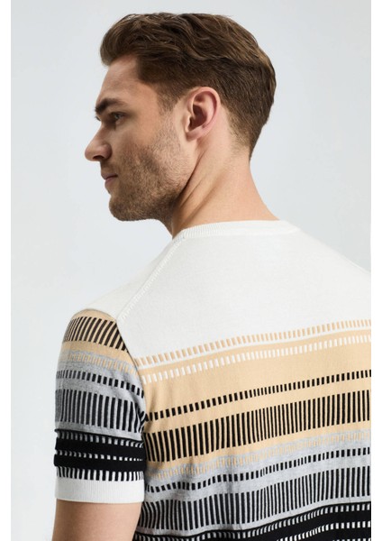 Siyah-Açık Gri Desen Bisiklet Yaka Saf Pamuk Triko T-Shirt modelleri