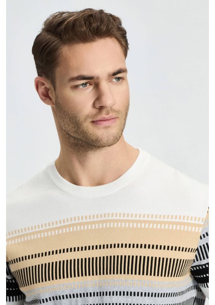 Siyah-Açık Gri Desen Bisiklet Yaka Saf Pamuk Triko T-Shirt fırsatları