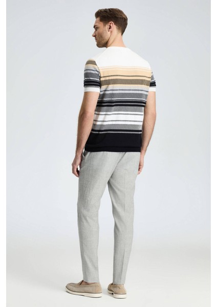 Siyah-Açık Gri Desen Bisiklet Yaka Saf Pamuk Triko T-Shirt indirimleri