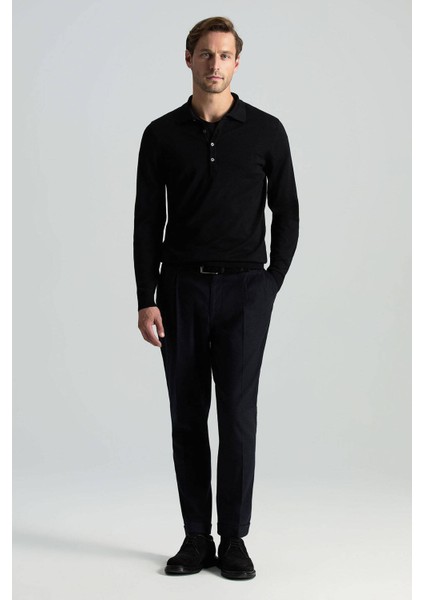 Polo Yaka Merino Yün Siyah Triko