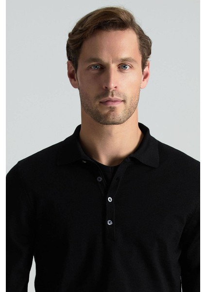 Polo Yaka Merino Yün Siyah Triko fiyatları