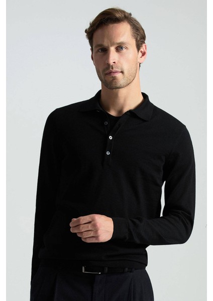 Polo Yaka Merino Yün Siyah Triko modelleri