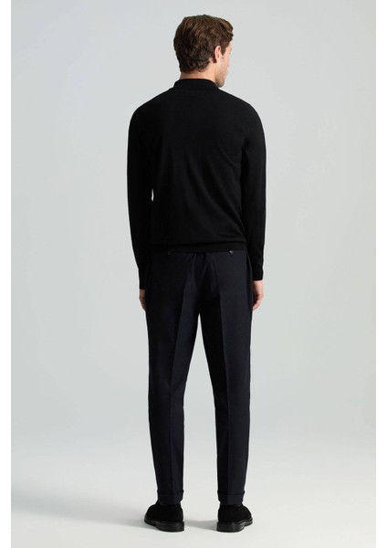 Polo Yaka Merino Yün Siyah Triko fırsatları