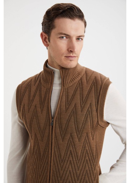 Ekru Activewear Merino Yün Tütün Rengi Yelek