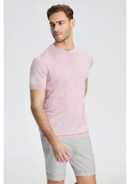 Ajur Örgü Detaylı Bisiklet Yaka Gül Kurusu Triko T-Shirt fiyatları