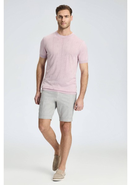 Ajur Örgü Detaylı Bisiklet Yaka Gül Kurusu Triko T-Shirt modelleri