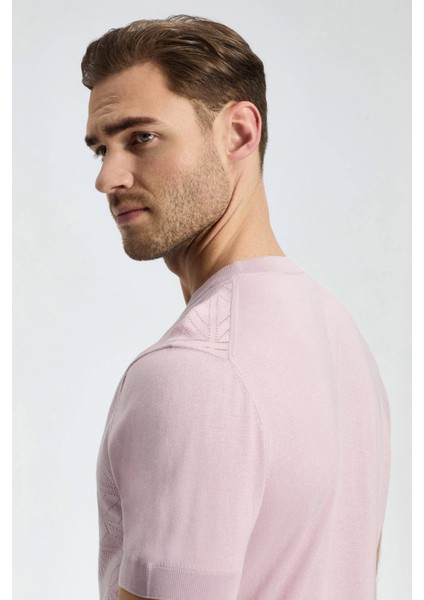 Ajur Örgü Detaylı Bisiklet Yaka Gül Kurusu Triko T-Shirt fırsatları