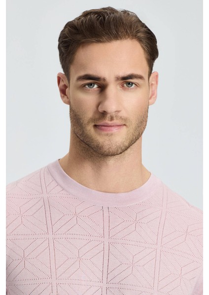 Ajur Örgü Detaylı Bisiklet Yaka Gül Kurusu Triko T-Shirt indirimleri