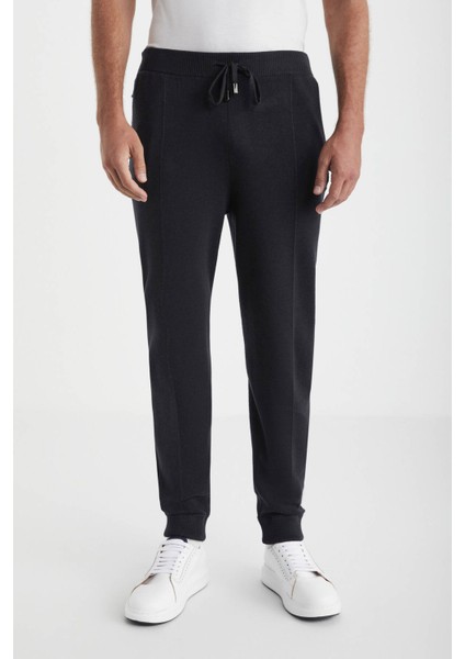 Siyah Merino Yün Activewear Triko Pantolon