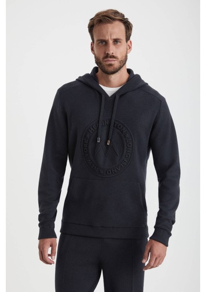 M Logolu Kapüşonlu Siyah Hoody