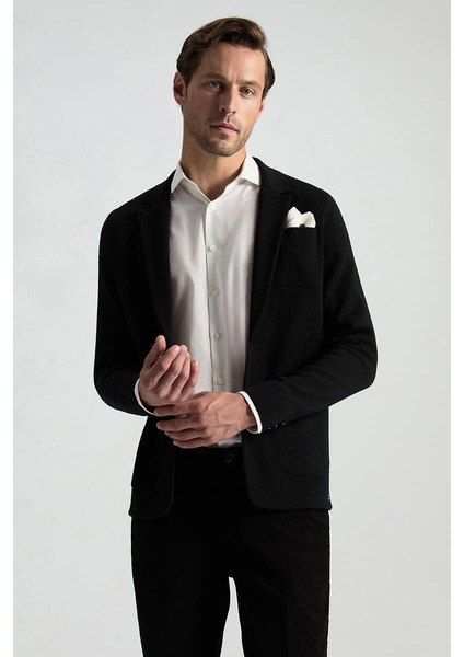 Siyah Extrafine Merino Triko Blazer Ceket fiyatları