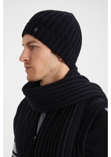 Örgü Desenli Merino Yün Siyah Atkı modelleri