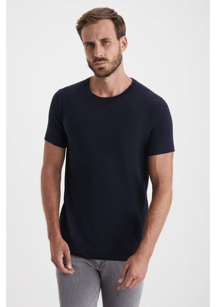 Kaşmir Karışım Bisiklet Yaka Siyah T-Shirt