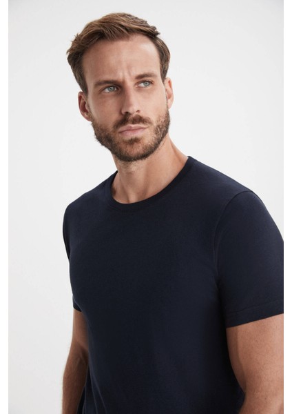 Kaşmir Karışım Bisiklet Yaka Siyah T-Shirt modelleri