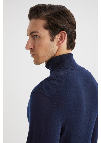 Slim Fit Lacivert Activewear Merino Yün Triko modelleri