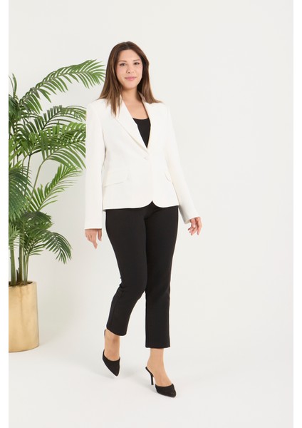 Kadın Tek Düğme Belden Oturtmalı Spor Ceket