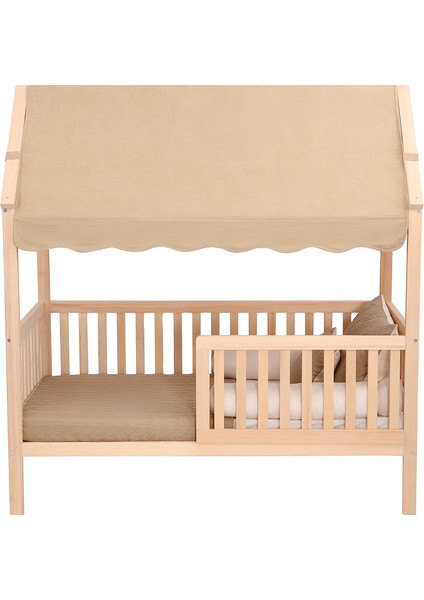 KMB312 Doğal Ahşap Montessori Yatak – 160X80 Cm, Masif Ahşap, Ayarlanabilir Güvenlik Paneli