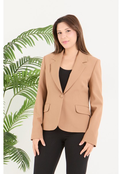 Kadın Tek Düğme Belden Oturtmalı Spor Ceket