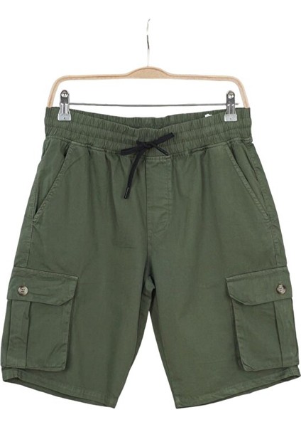 Erkek Beli Lastikli ve Bağcıklı Kargo Cep %100 Pamuk Kısa Keten Şort