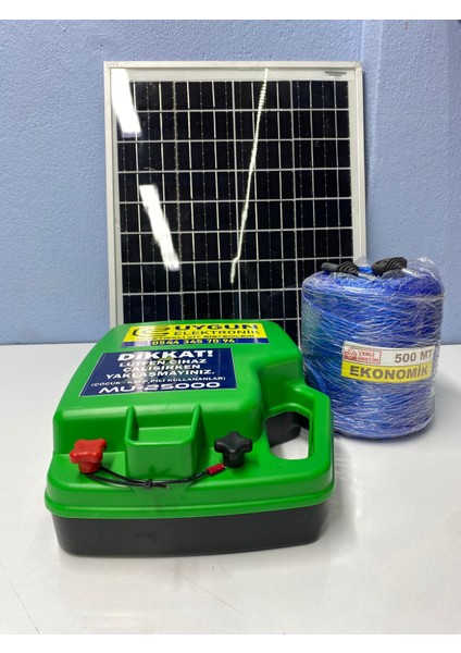 MU-25000 25W Güneş Panelli- Yüksek Güçlü Elektrikli Çit Makinesi -Paket -50 Adet Izalatör -500MT Tel