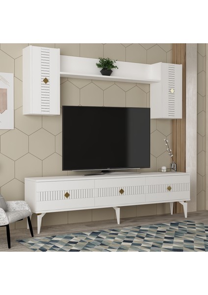 Middas 180 cm Tv Ünitesi Takımı Beyaz-Altın fiyatları