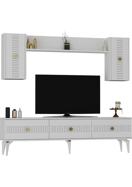 Middas 180 cm Tv Ünitesi Takımı Beyaz-Altın modelleri