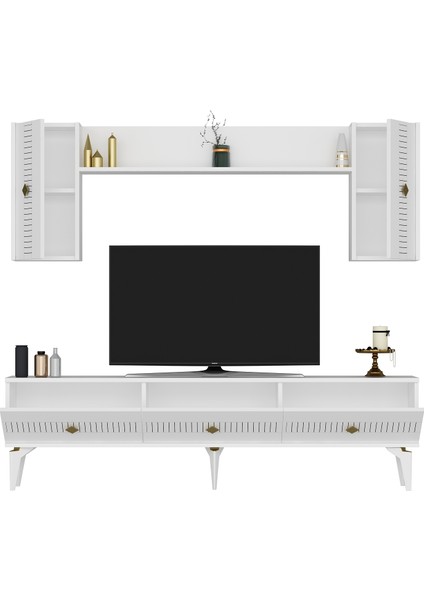 Middas 180 cm Tv Ünitesi Takımı Beyaz-Altın fırsatları