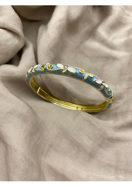 Renkli Mineli Çiçek Desenli Kelepçe Bileklik