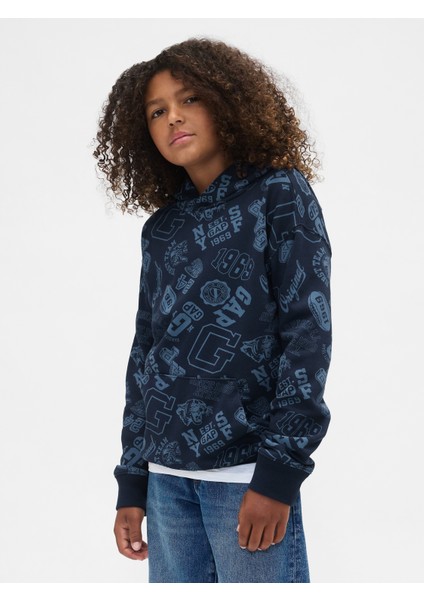 Erkek Çocuk Lacivert Relaxed Gap Baskılı Sweatshirt