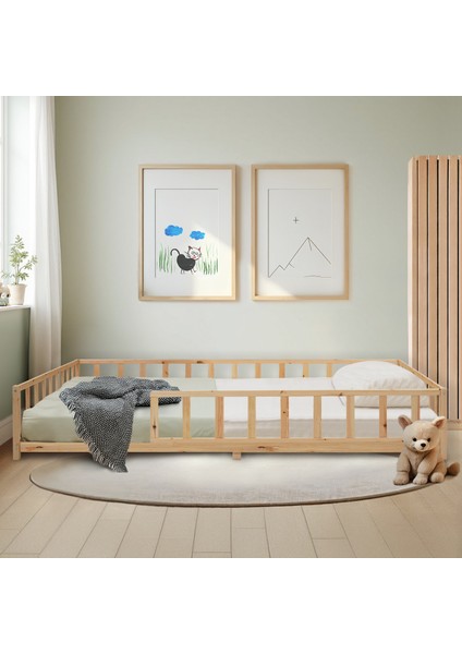 KFB640 Montessori Yer Yatağı – 140X200 Cm, Masif Ahşap, Kenar Korumalı, Iskandinav Tasarım