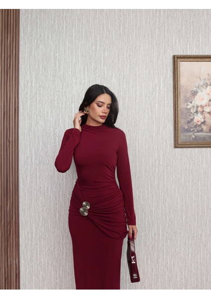 Uzun Kol Aksesuar Drapeli Maxi Elbise fiyatları