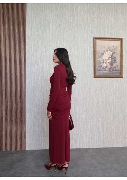 Uzun Kol Aksesuar Drapeli Maxi Elbise indirimleri