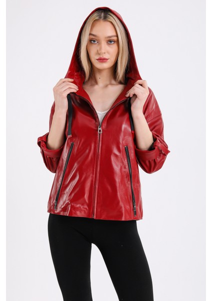 Gaga Kadın Kapüşonlu Deri Mont modelleri