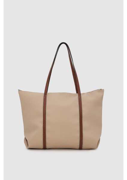 Velie Paraşüt Kumaş Şeritli Shopper Çanta Vizon-Taba fırsatları
