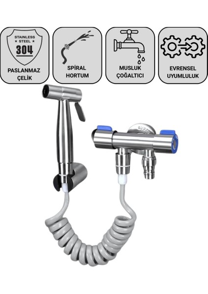 Paslanmaz Çelik Spiral Hortumlu Musluk Çoğaltıcı Tüm Musluklara Uyumlu, Banyo, Tuvalet, Musluk Çoğaltıcı