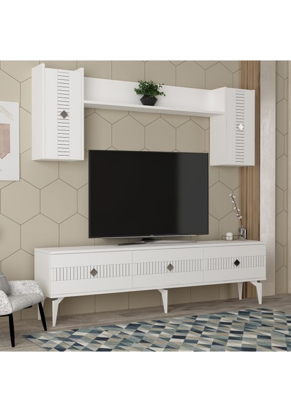 Middas 180 cm Tv Ünitesi Takımı Beyaz-Gümüş fiyatları