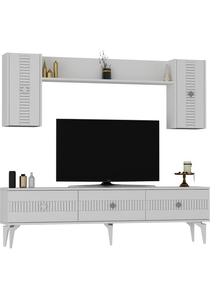 Middas 180 cm Tv Ünitesi Takımı Beyaz-Gümüş modelleri